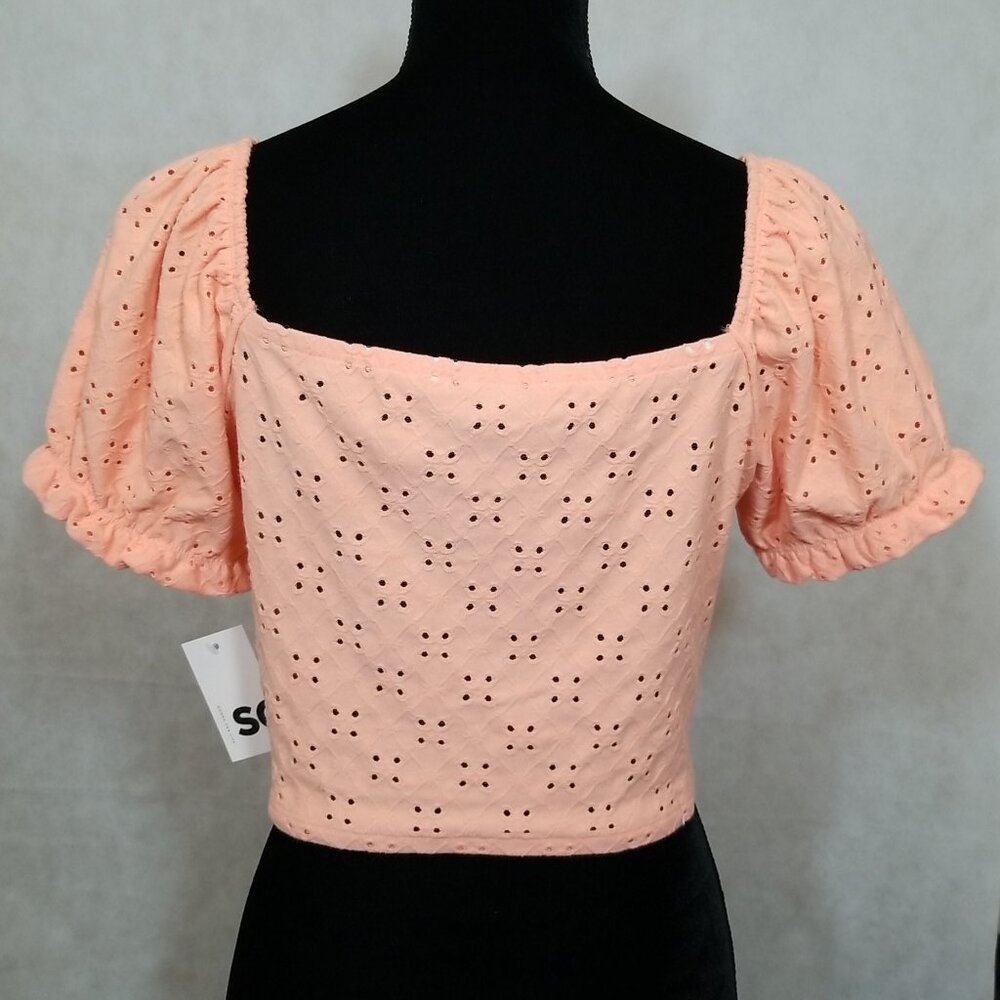 So Brand Junior Size X-Large Summer Shirt Orange Cinch Front Puff Sleeve Top NEW - Picture 2 of 4